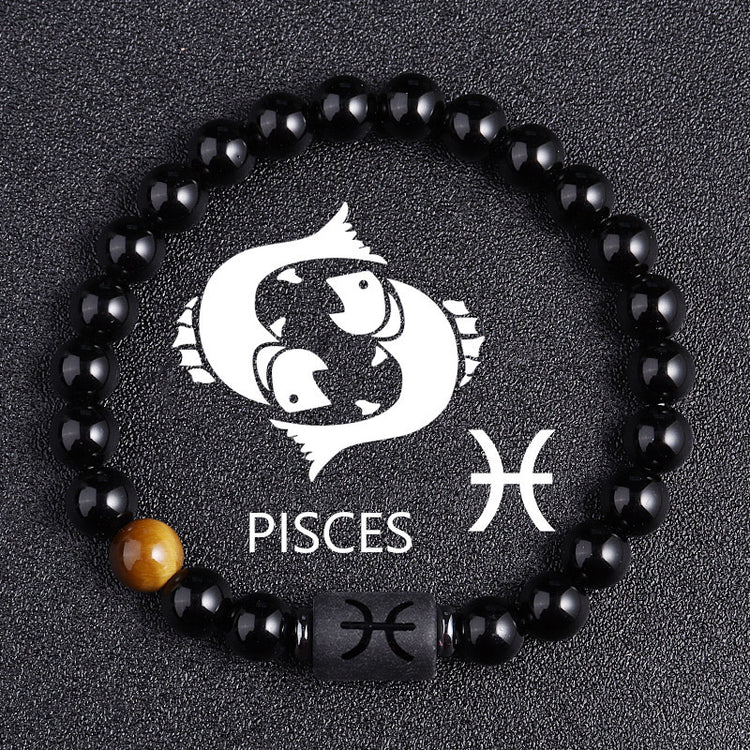 Twelve Constellation Black Glass Tiger-eye Bracelet - Swefashionstore
