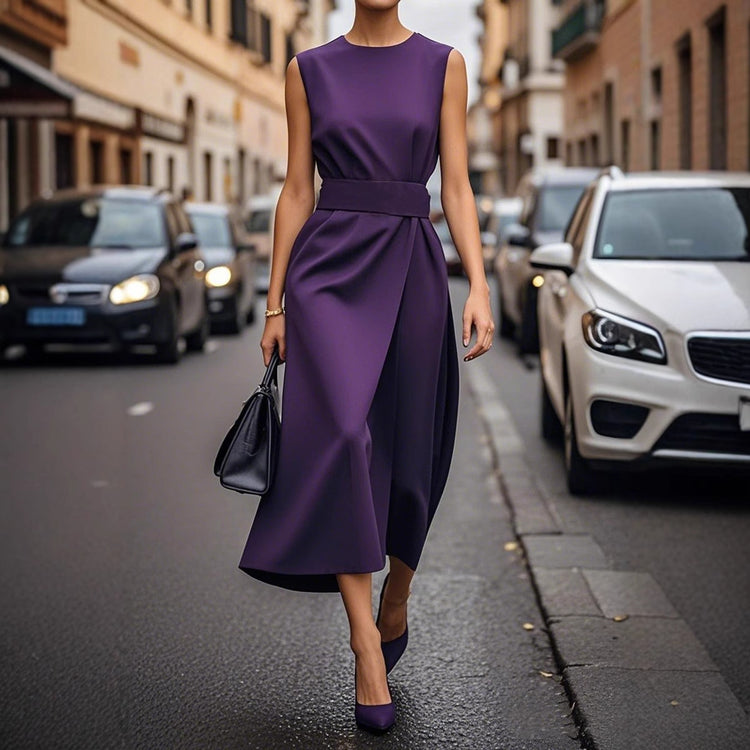 Summer Irregular Sleeveless Dress With Belt Fashion Temperament Slim Back Zipper Dresses For Women Clothing - Swefashionstore