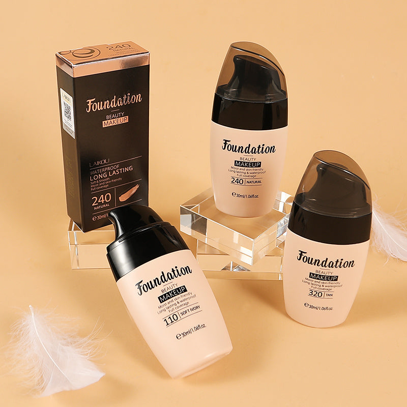 Moisturizing Concealer Natural Makeup Foundation in three shades with packaging displayed on a beige background.
