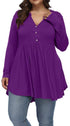 FASION V-neck Buttons Pleated Long Sleeve Plus Size T-shirt - Swefashionstore