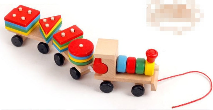 WOODEN Train Three-section TRACTOR Puzzle Educational Toys