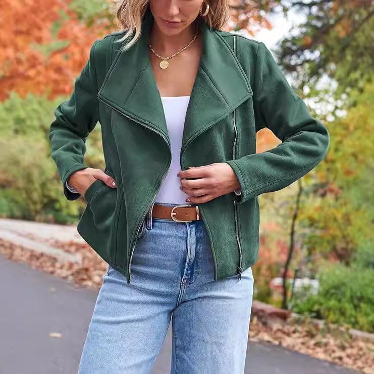 Fashion Casual Short Motorcycle Suede Jacket - Swefashionstore