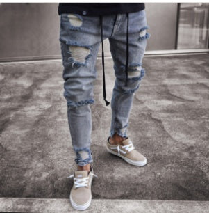 Knee hole Denim zipper feet Jeans - Swefashionstore