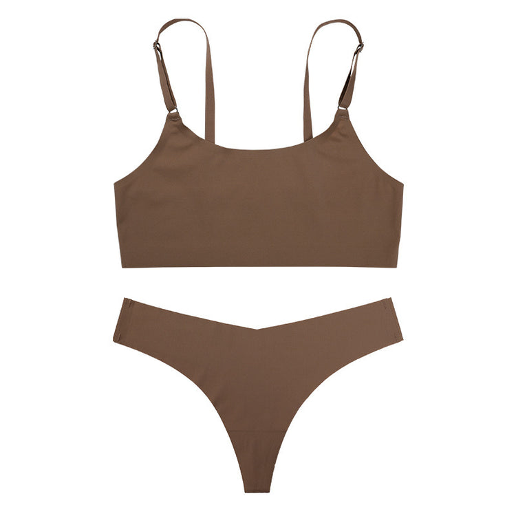 Women Seamless Bra Set Thong Low Waist Panties Wire Free Bra Female Underwear Set - Swefashionstore