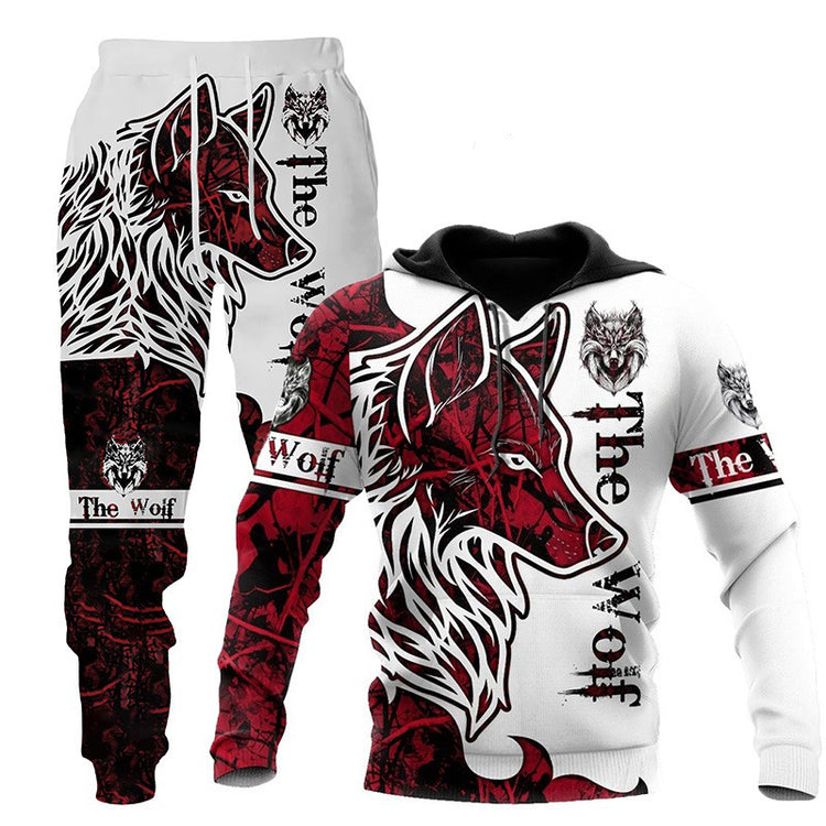 Newcomer Wolf Print Tracksuit Men Sportswear Hooded Sweatsuit - Swefashionstore