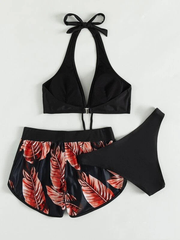 3-teiliger Bikini mit Shorts