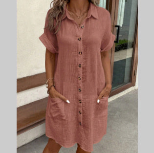 Summer Short Sleeve Shirt Dress - Swefashionstore