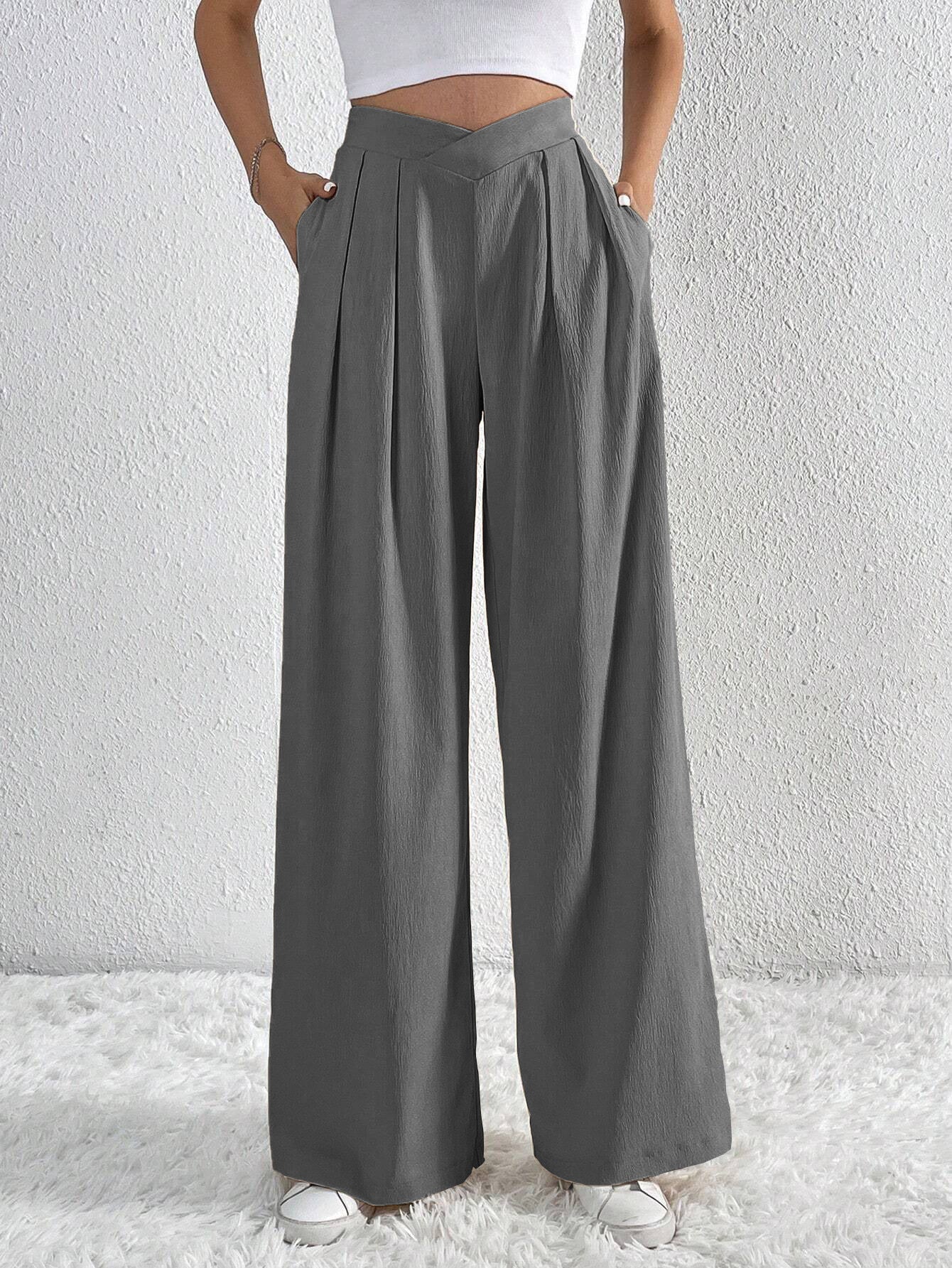 Summer New Solid Color Pleated Casual Wide-leg Pants - Swefashionstore