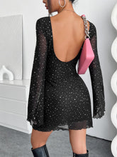 Elegant Black Mesh Sequins Backless Slim Fit Long Sleeve Dress - Swefashionstore