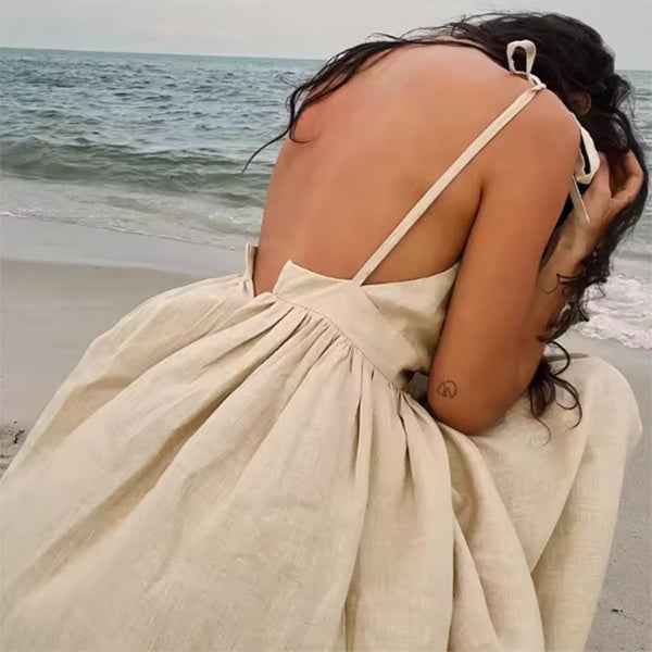 Summer V-neck Dress - High Waist Long Dress for Effortless Style - Swefashionstore