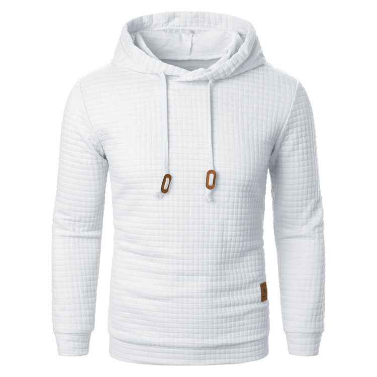 Men's Hooded Sweater Long-sleeved Jacquard Hoodie Warm Solid Sports Top