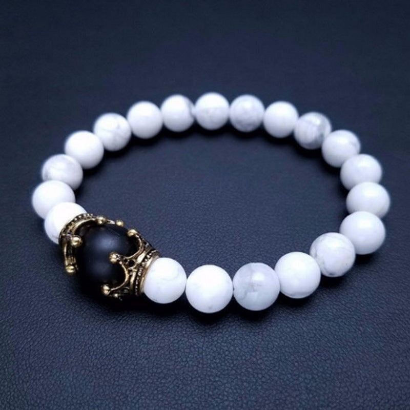 Fashion Alloy Crown Tiger Eye Bead Elastic Bracelet - Swefashionstore