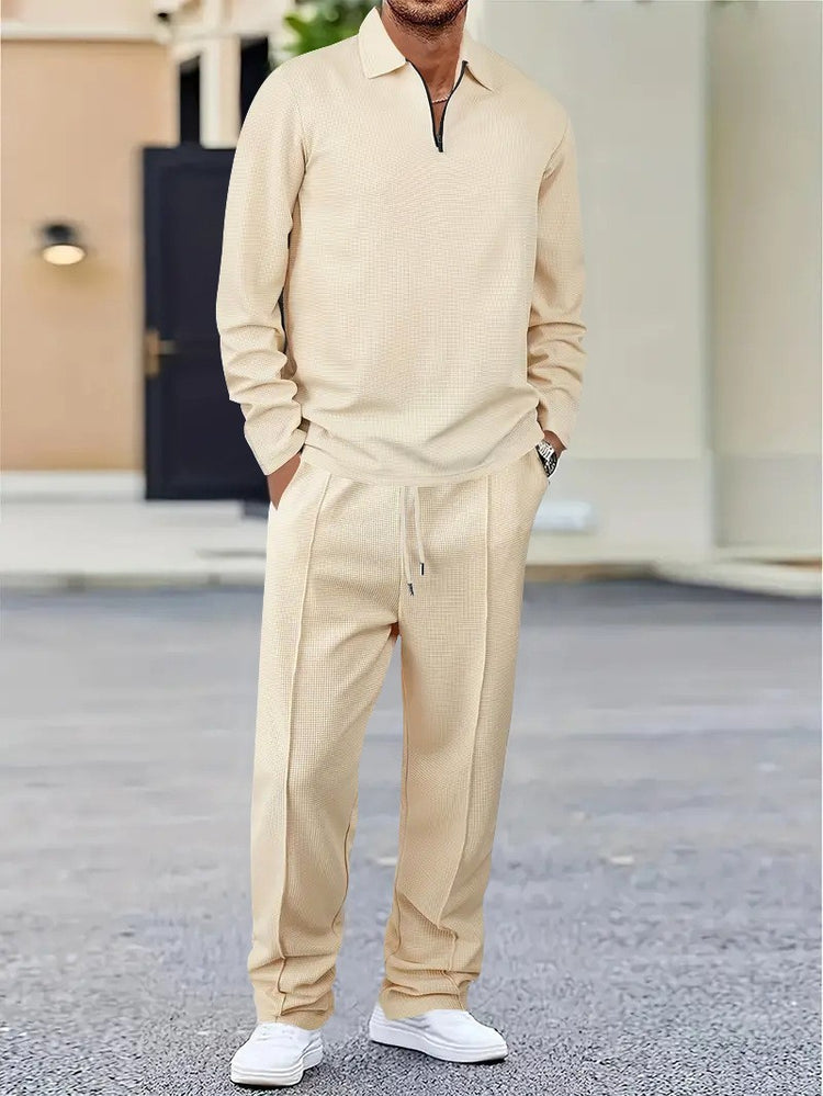 Lapel Long-sleeve Zipper Trousers Casual Suit - Swefashionstore