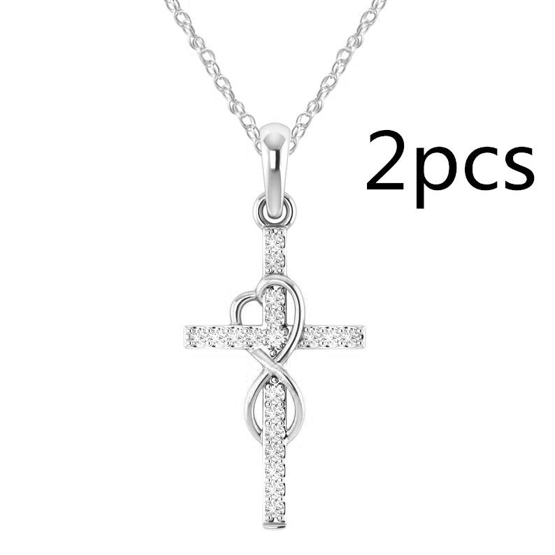 Alloy Pendant With Diamond And Eight-character Cross Necklace - Swefashionstore