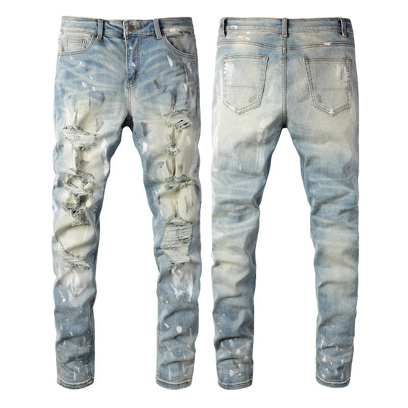 Vintage Paint Broken Holes Pants Men&