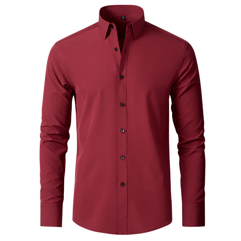Solid Long Sleeve Shirt Fashion Slim Lapel Button Office Business Shirt Men&