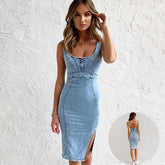 New U-neck Suspender Denim Summer Casual Dress - Swefashionstore