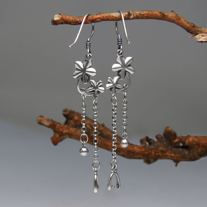 925 Sterling Silver Long Tassel Retro Craft Plum Earrings For Women - Swefashionstore