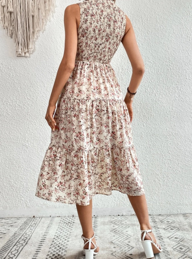 FLORAL Print Layered Hem Dress Maxi Vacation Beach OUTFIT - Swefashionstore