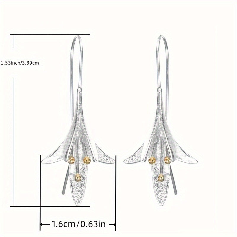 Female Fashion Vintage Blooming Flowers Two Tone Dangle Hanging Engagement Jewelry Earrings - Swefashionstore