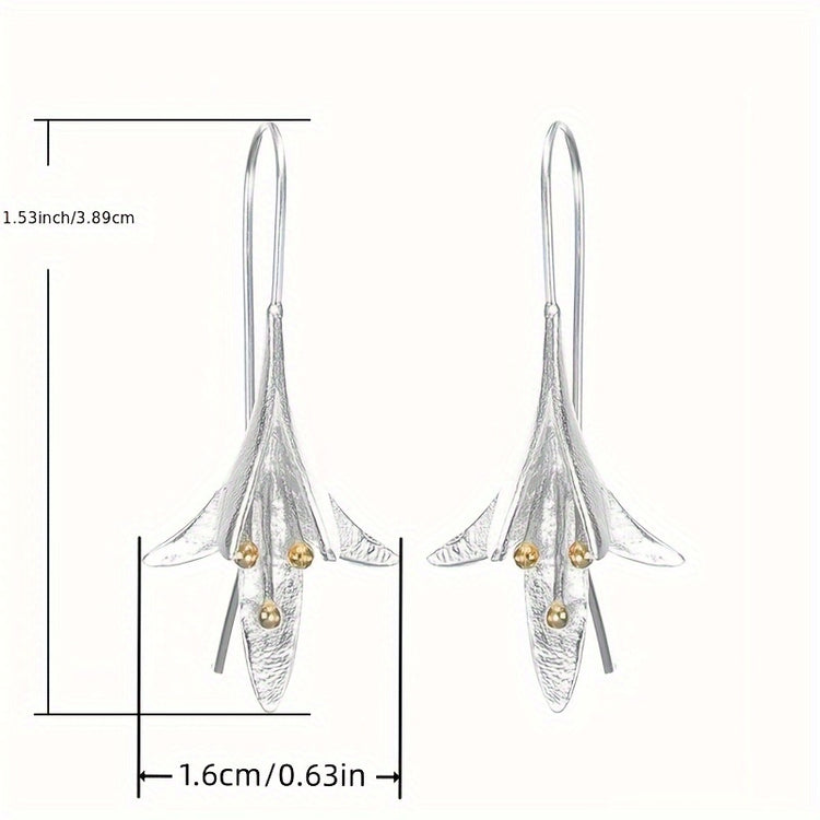 Female Fashion Vintage Blooming Flowers Two Tone Dangle Hanging Engagement Jewelry Earrings - Swefashionstore