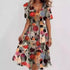 Flowers Printed V-neck Dress Summer A-line Short-sleeved Dresses For Women - Swefashionstore