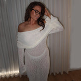 New One-shoulder Knitted Long-sleeved Dress - Swefashionstore