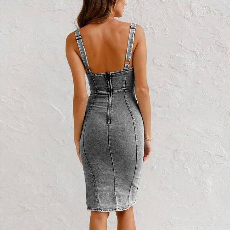 New U-neck Suspender Denim Summer Casual Dress