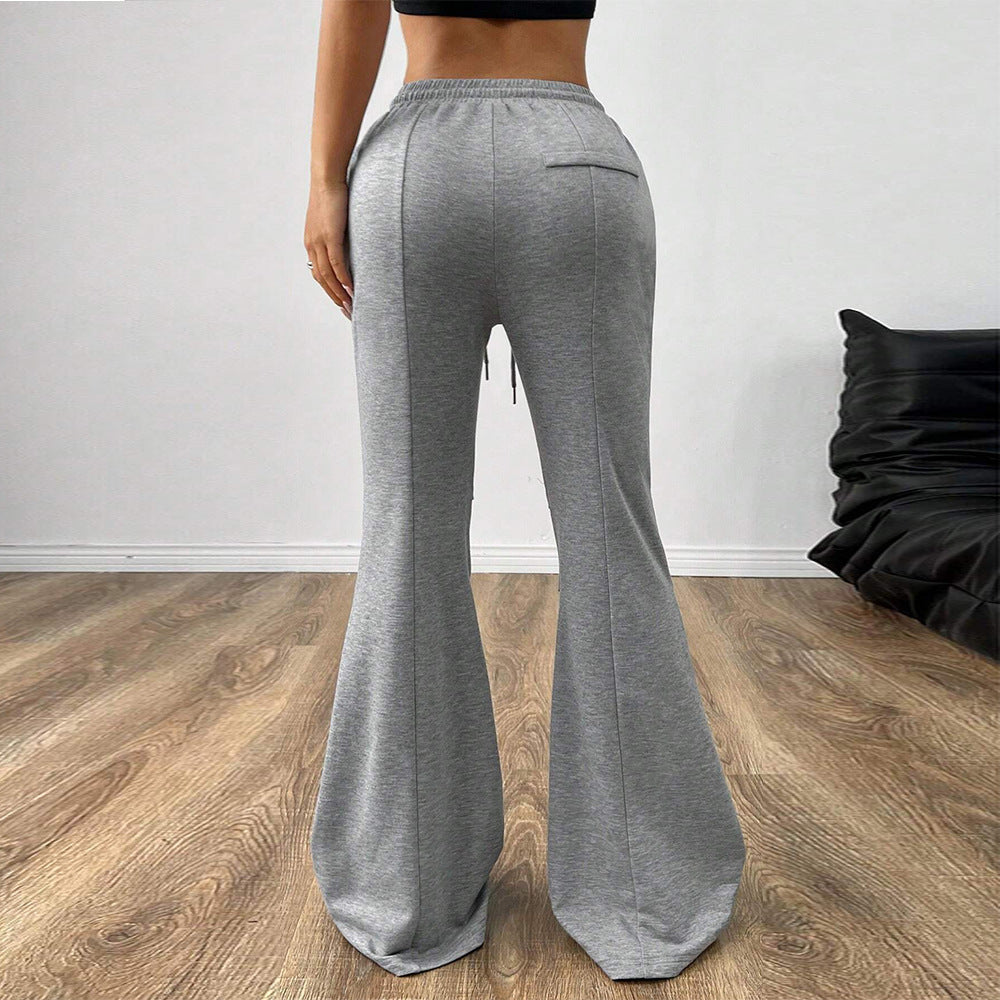 Simple Casual Pants Drawstring Elastic Waist Wide Leg Trousers - Swefashionstore