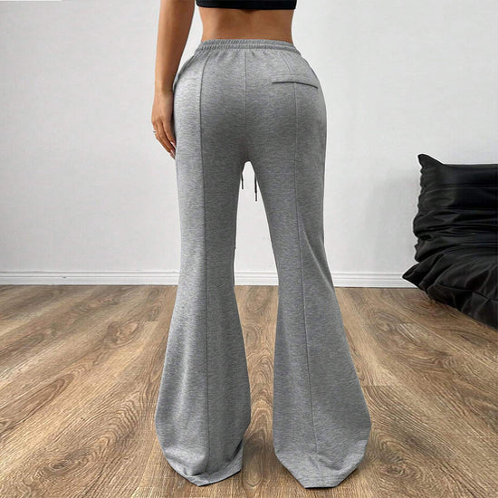 Simple Casual Pants Drawstring Elastic Waist Wide Leg Trousers - Swefashionstore