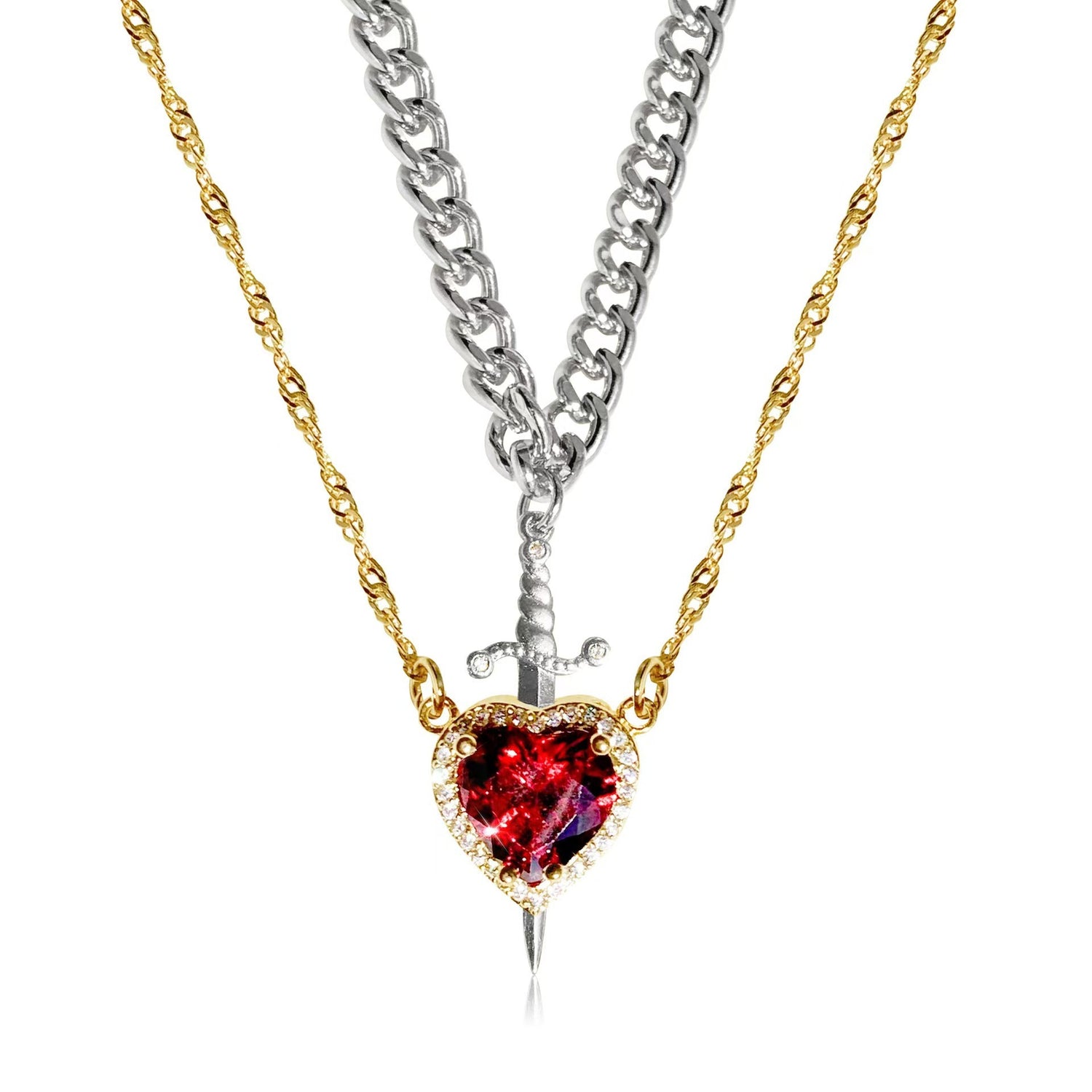 Heart And Sword Necklace Set - Swefashionstore