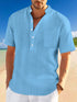 Stand Collar Short Sleeve Henley Shirt - Swefashionstore