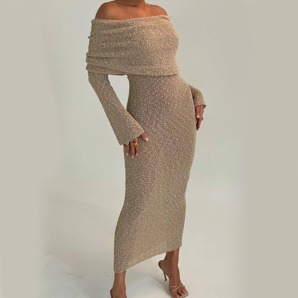New One-shoulder Knitted Long-sleeved Dress - Swefashionstore