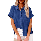 Summer Lapel Short Sleeve Shirt With Pockets - Swefashionstore