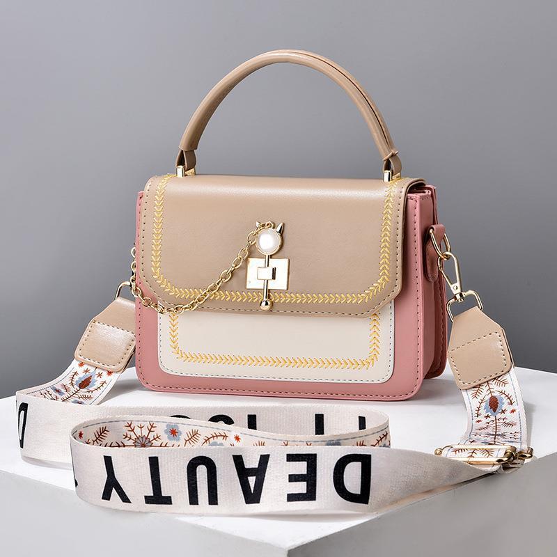 Wide Shoulder Strap Embroidery Thread Contrast Color Large Capacity Shoulder Bag - Swefashionstore