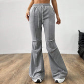 Simple Casual Pants Drawstring Elastic Waist Wide Leg Trousers - Swefashionstore