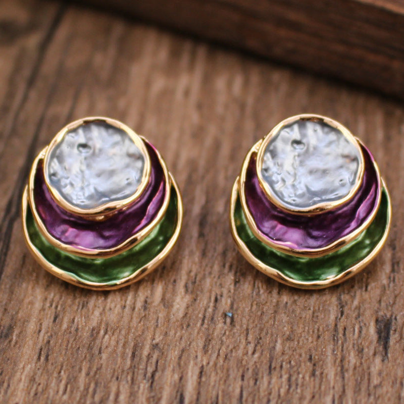 Ins Three-colored Painting Round Earrings Fashion Elegant Versatile Geometric Earrings For Women Jewelry - Swefashionstore