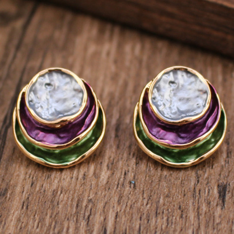 Ins Three-colored Painting Round Earrings Fashion Elegant Versatile Geometric Earrings For Women Jewelry - Swefashionstore