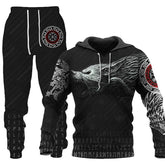 Newcomer Wolf Print Tracksuit Men Sportswear Hooded Sweatsuit - Swefashionstore