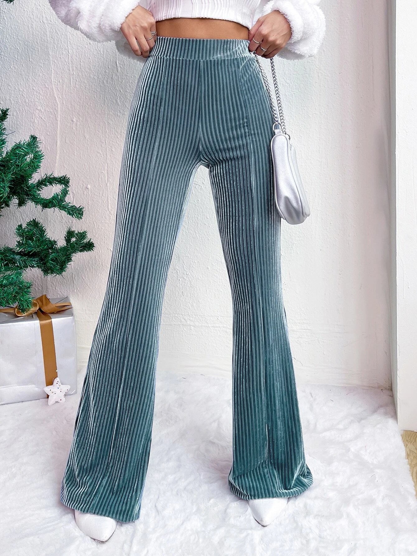 High Waist Lamp Wick Corduroy Bell-bottom Pants Wide Leg Women - Swefashionstore