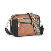 Triple-zipper Shoulder Bag With Floral Embroidered Straps - Swefashionstore