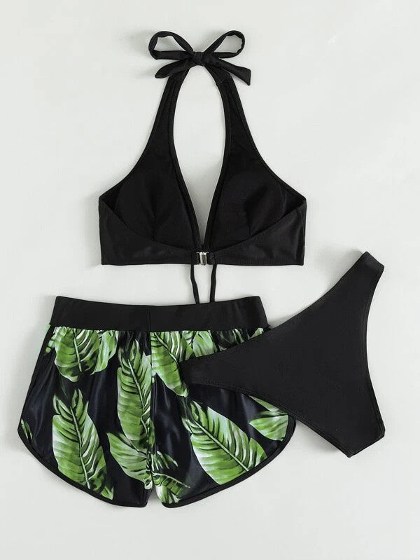 3-teiliger Bikini mit Shorts