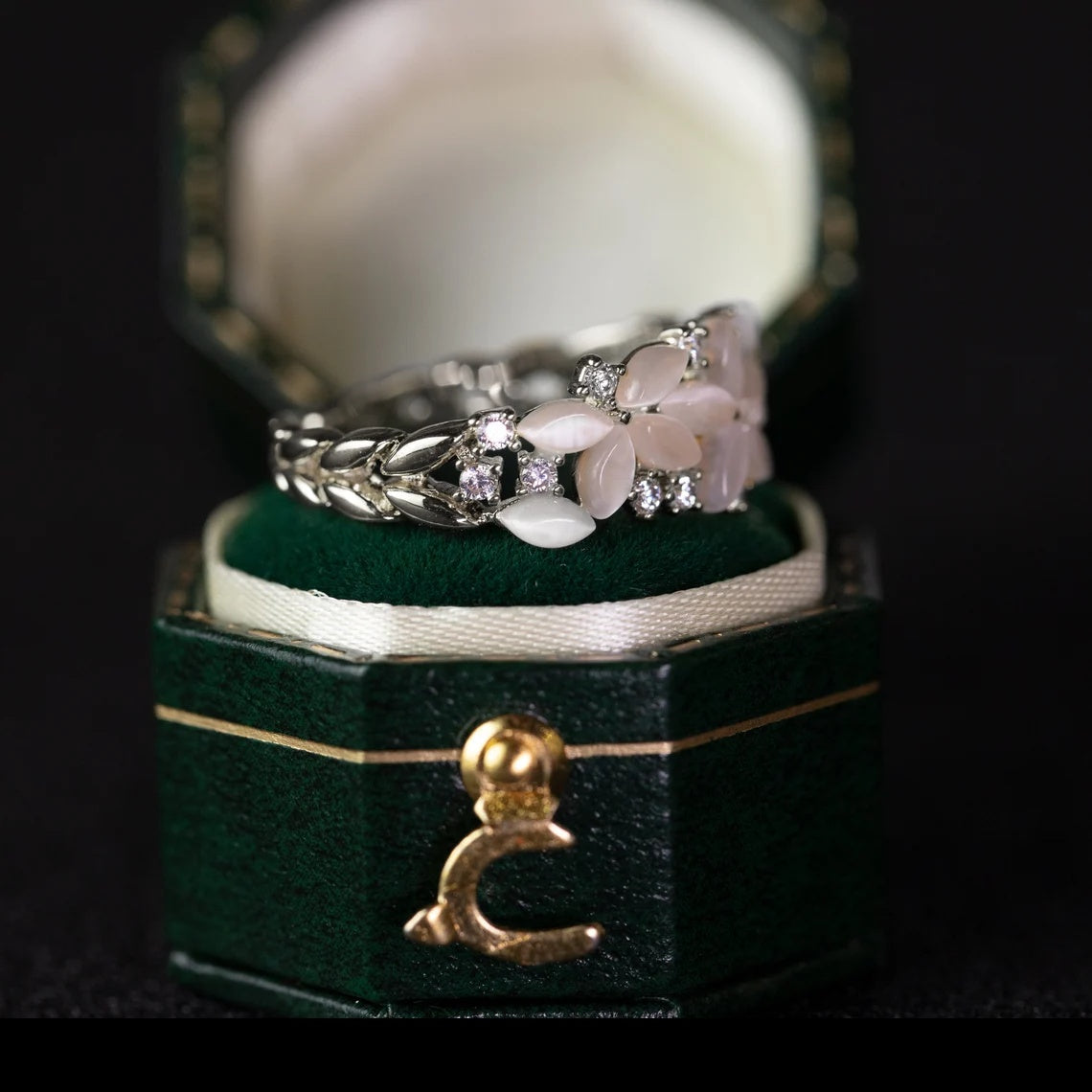 Floral Wedding Ring Band for Women in 18K, 14K Gold & S925 Silver with Diamond - Swefashionstore