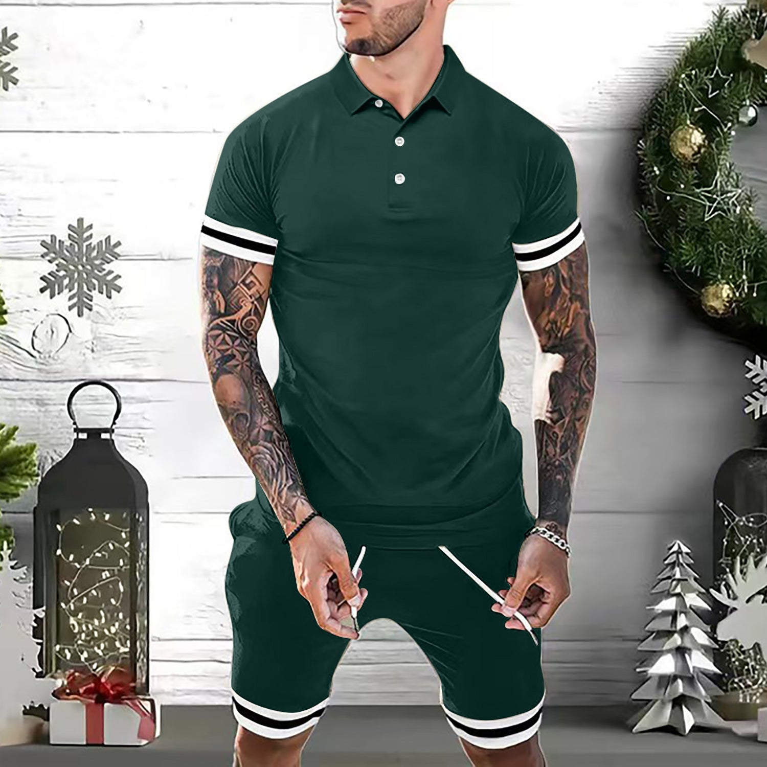 Mens Short Sets 2 Piece Outfits Polo Shirt - Swefashionstore
