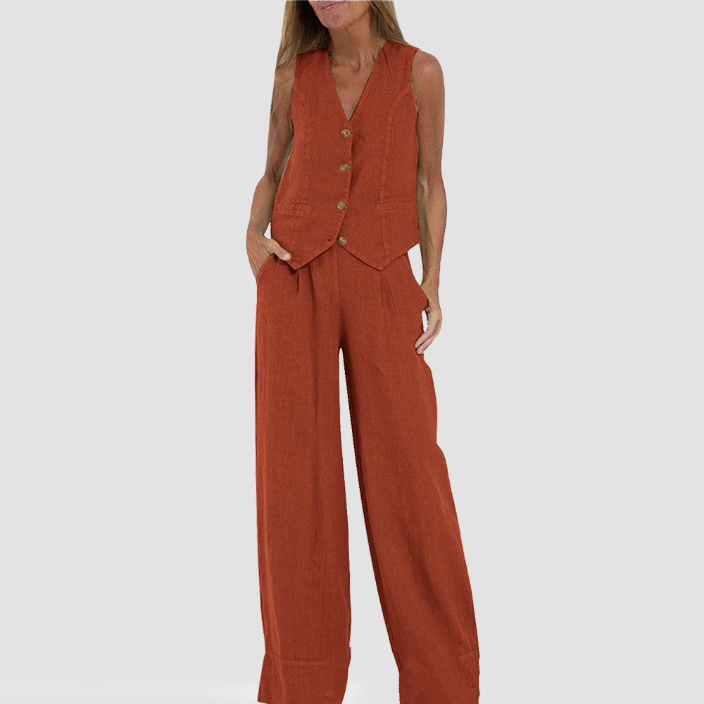 Summer Vest Suits V-neck Straight Trousers