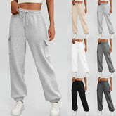 Casual Side Pocket Elastic Waist Solid Color Straight-leg Pants - Swefashionstore