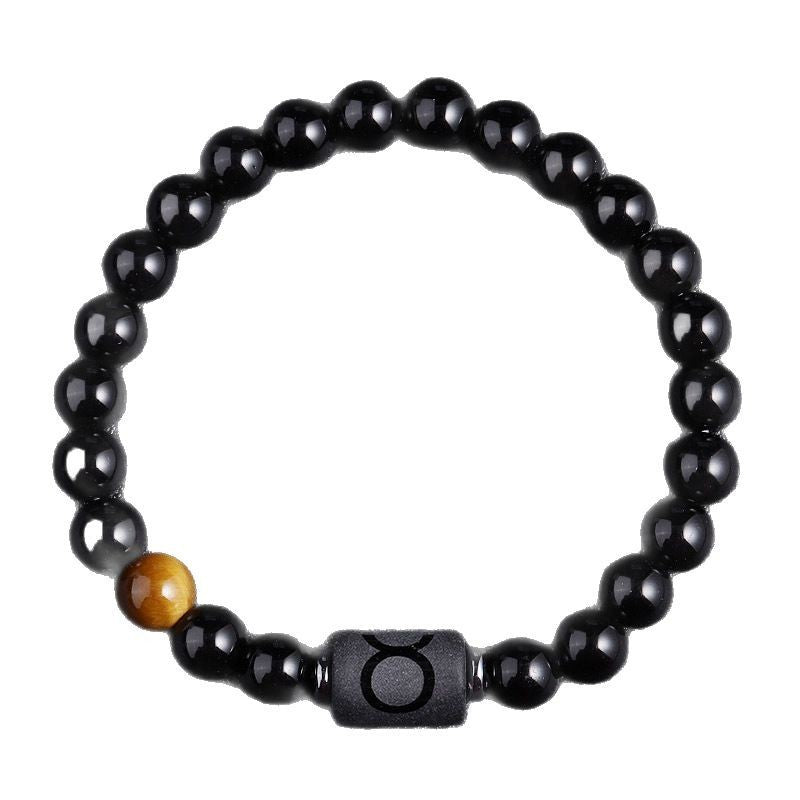 Armband aus schwarzem Glas mit Tigerauge der zwölf Sternbilder