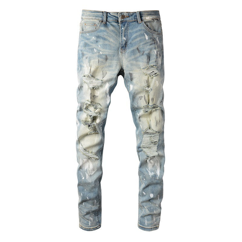 Vintage Paint Broken Holes Pants Men&