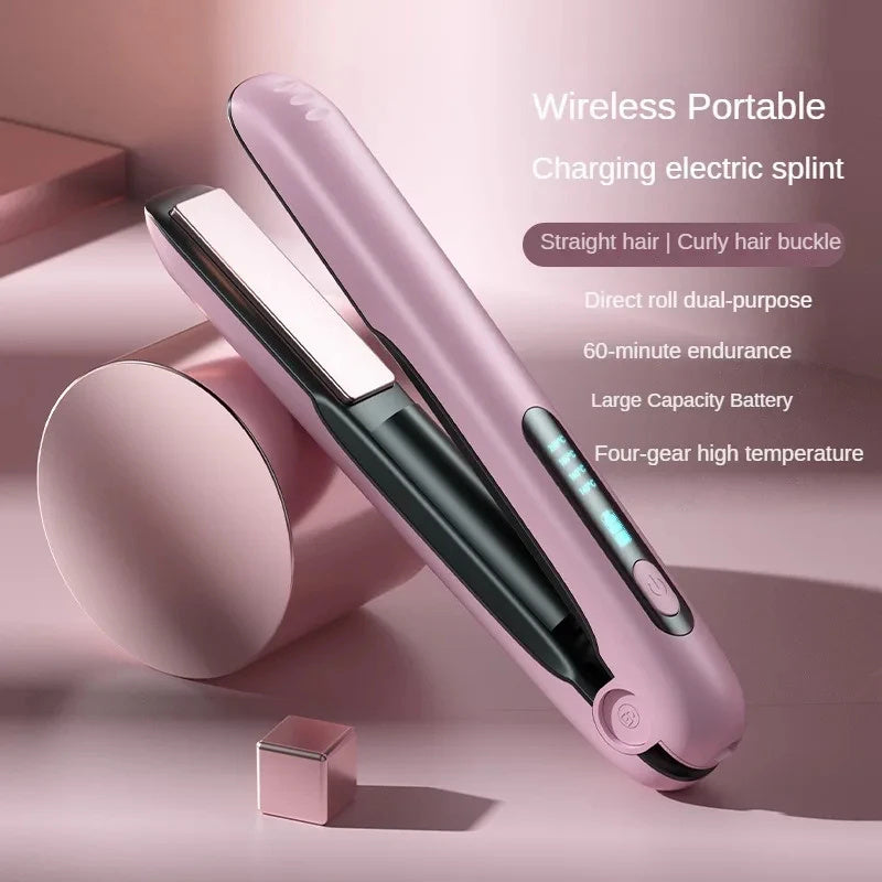 Wireless Hair Straightener Flat Iron Mini 2 IN 1 Roller USB 5000mAh