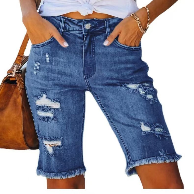 Summer Mid-waist Slim-Fit Cropped Pants Jeans For Women